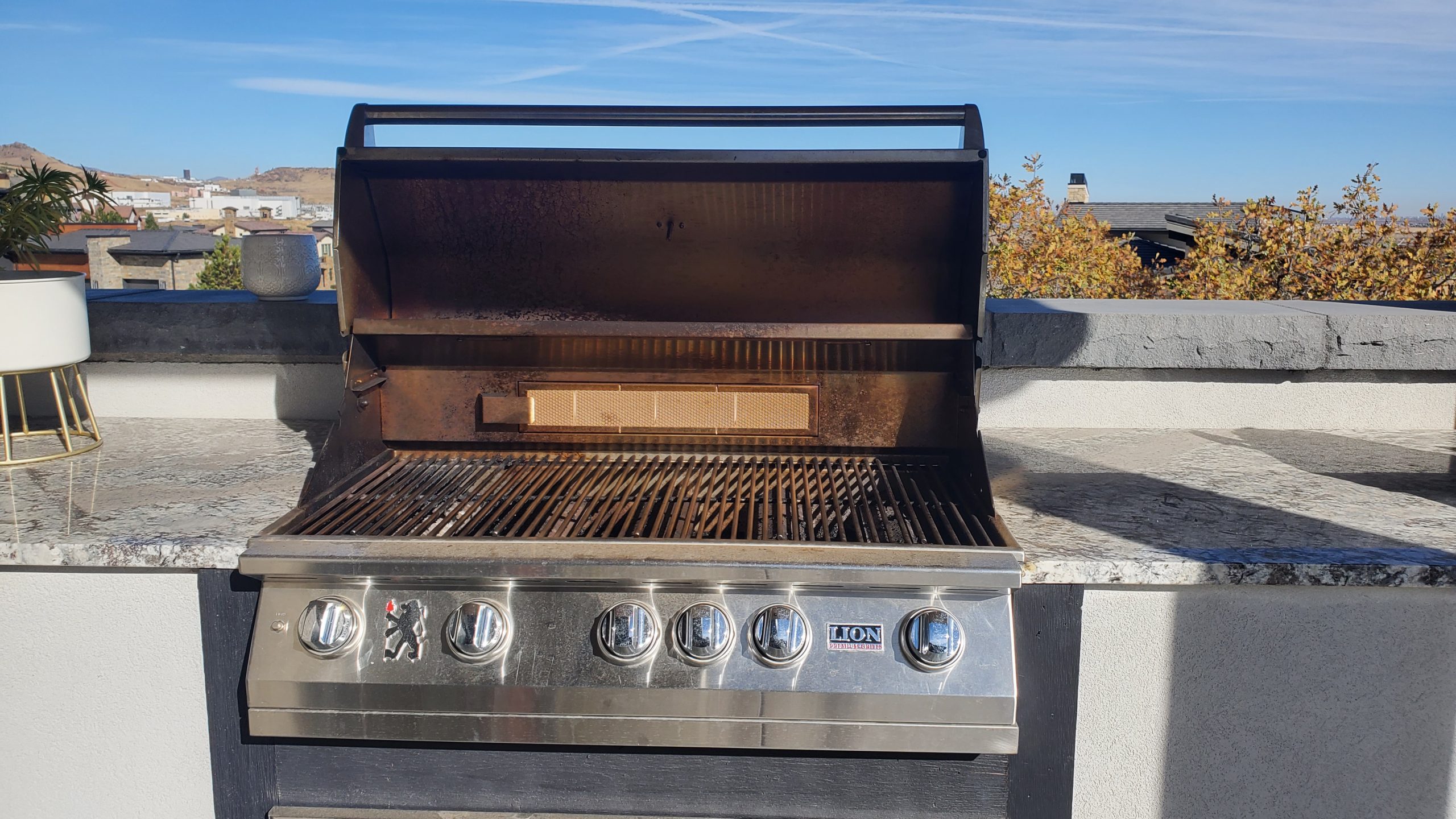 Lion grill before cleaning